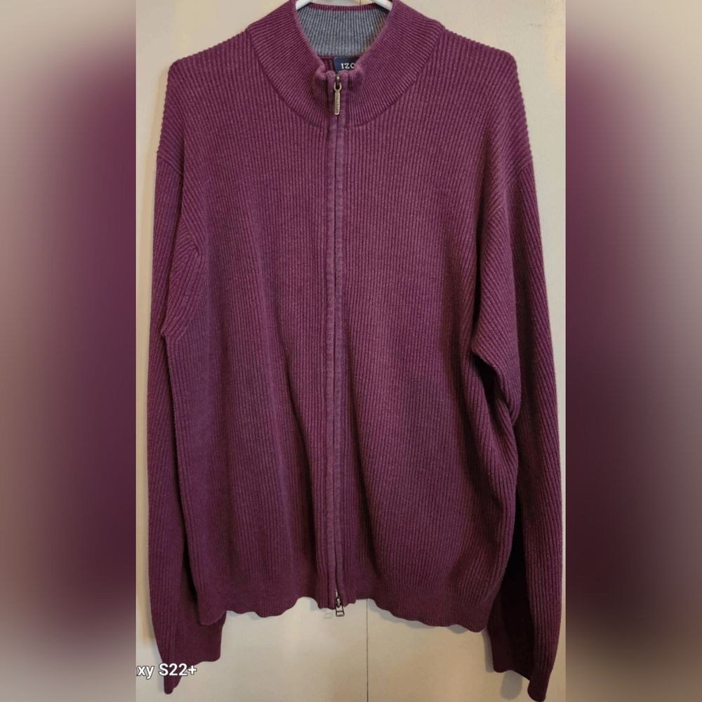 C9 Men's Izod burgundy zip up ribbed sweater knit cardigan size XL